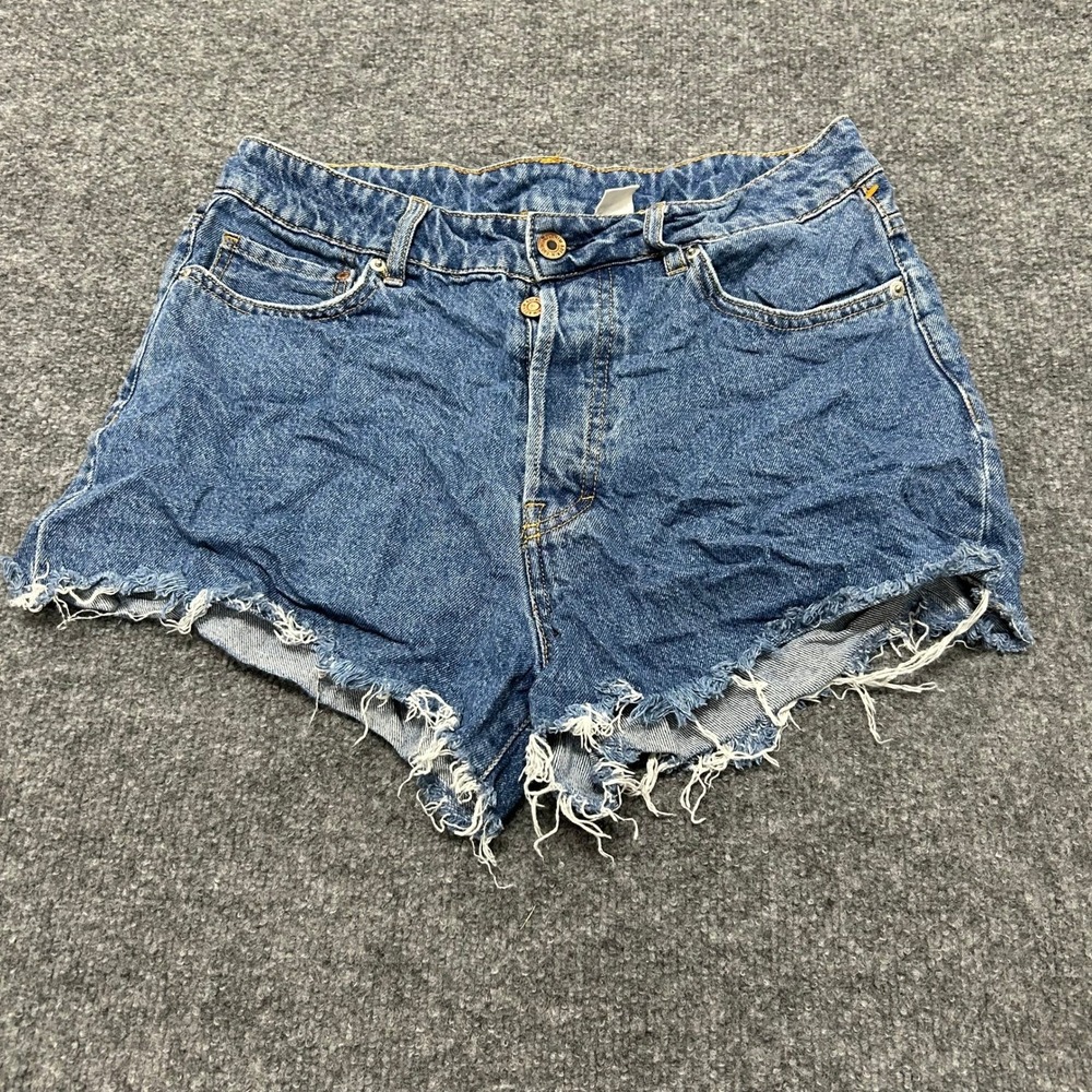 &Denim Shorts Womens Size 8 Blue High Waist Vintage Style Raw Hem Cutoff Casual